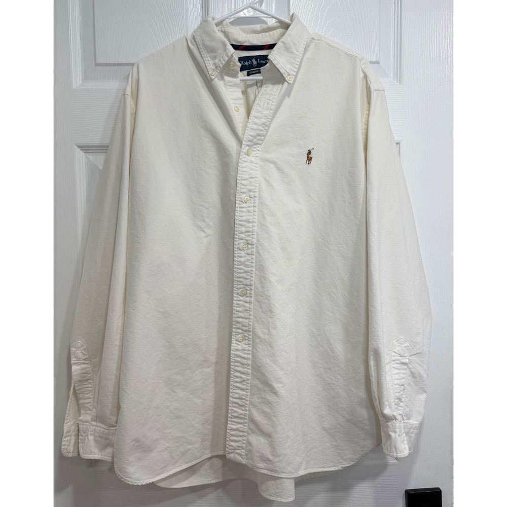 Ralph Lauren Mens XL Classic Fit White Oxford Shirt Button Down Pony Logo